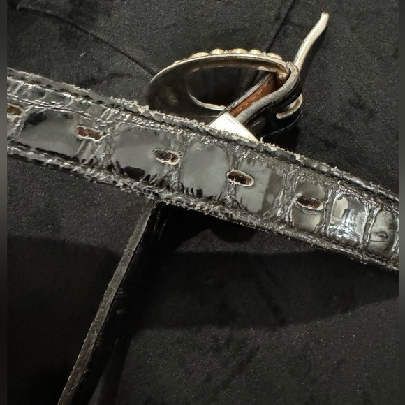 VTG Nocona Scrollwork Black Leather Belt Silver Gold Made in USA Texas Cowgirl - Picture 5 of 11